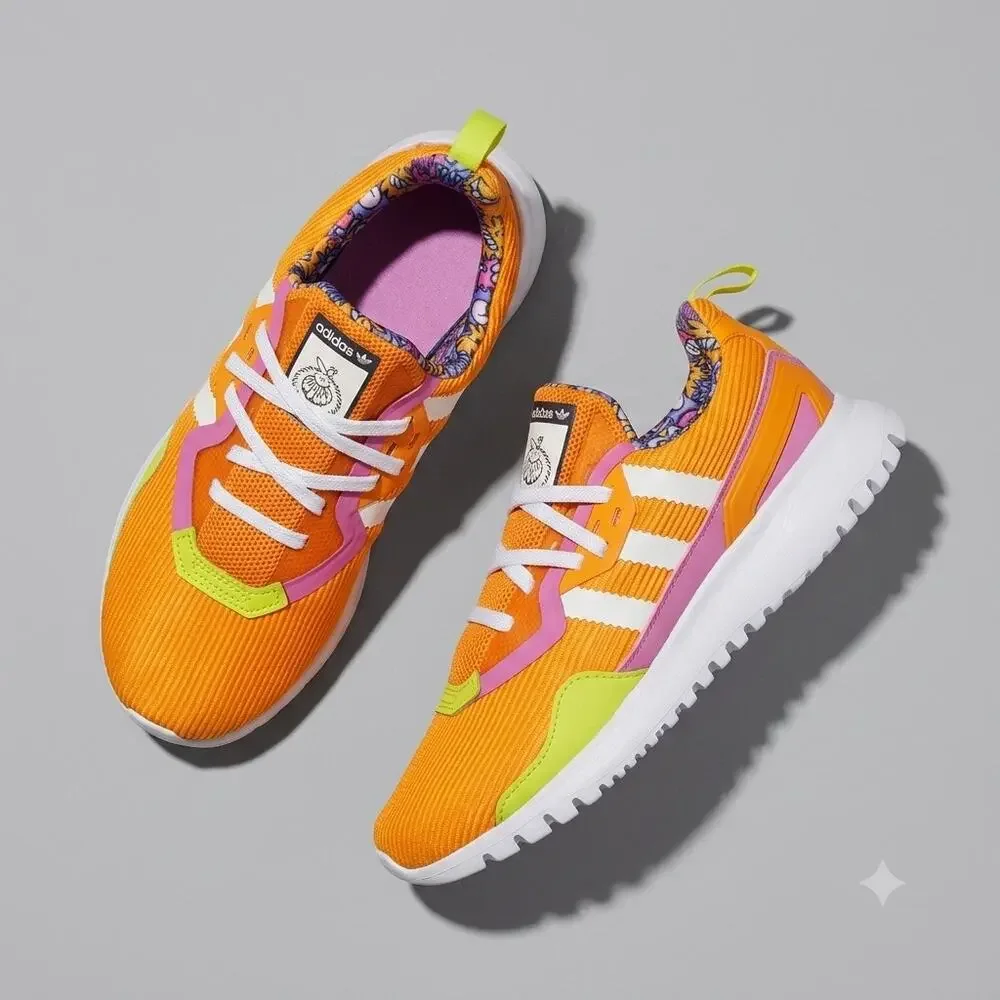 Adidas x Kevin Lyons Originals Flex J Monster Shoes Orange Pink Kids Girls 3